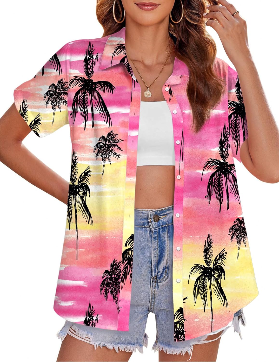 Aloha Camisa Hawaiana Mujer – Blusa Tropical con Estampado Floral