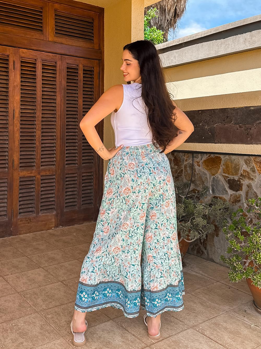 Zainab dames palazzo broek bohemien – wijde, vloeiende pasvorm, hoge elastische taille, zomer