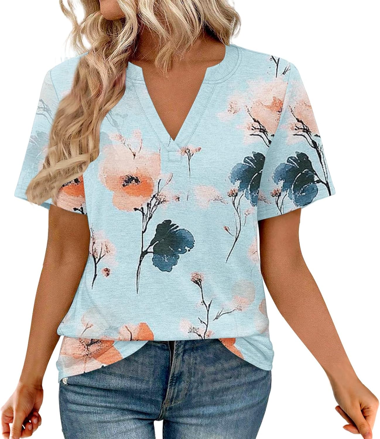 Lana Tunika Damen – Langes Oberteil mit V-Ausschnitt und 3/4-Ärmeln mit Print