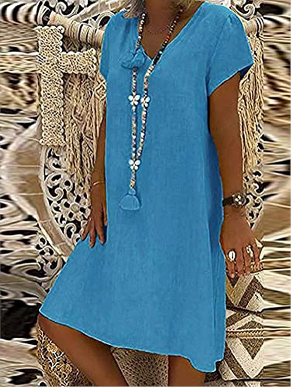 Martina Women's Dress – Maxi Dress V-Neck Oversized A-Line Casual Elegant Summer