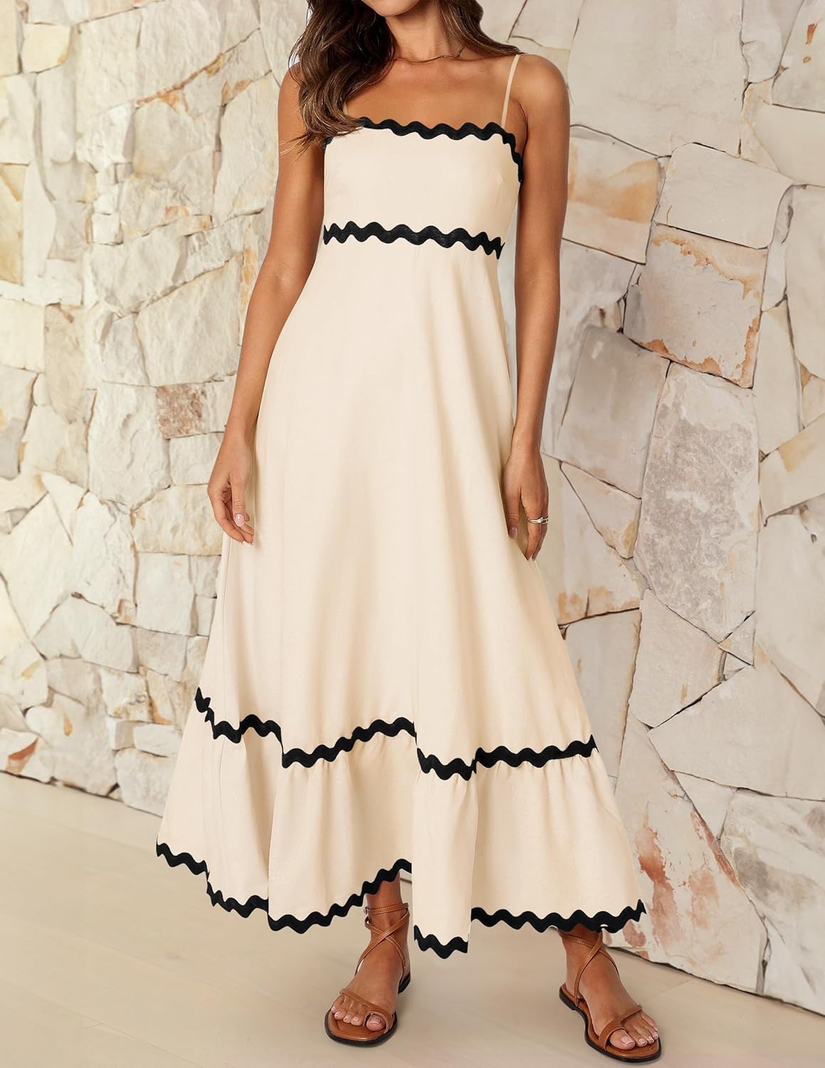 Ella Midi Dress for Women – Elegant Summer Fluid Smocked Dress with Thin Straps and Open Back