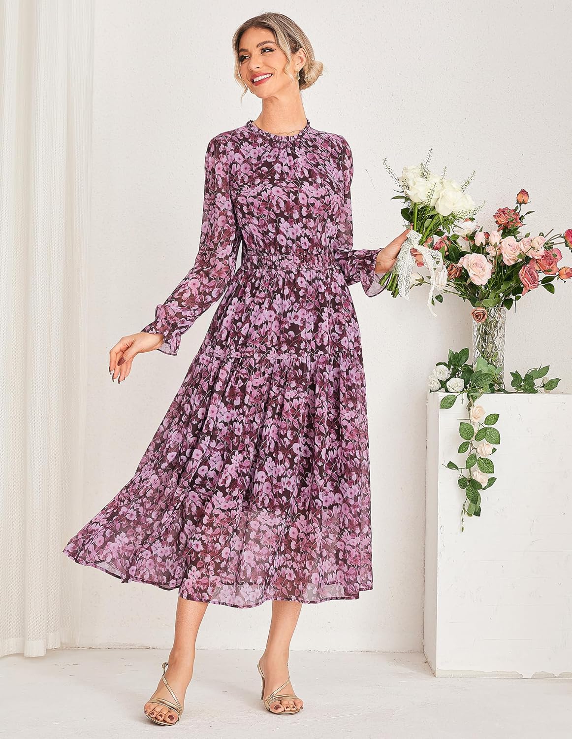 Clara Damen Skaterkleid – Überkreuzter V-Ausschnitt, Empire-Taille, Fließender Jersey