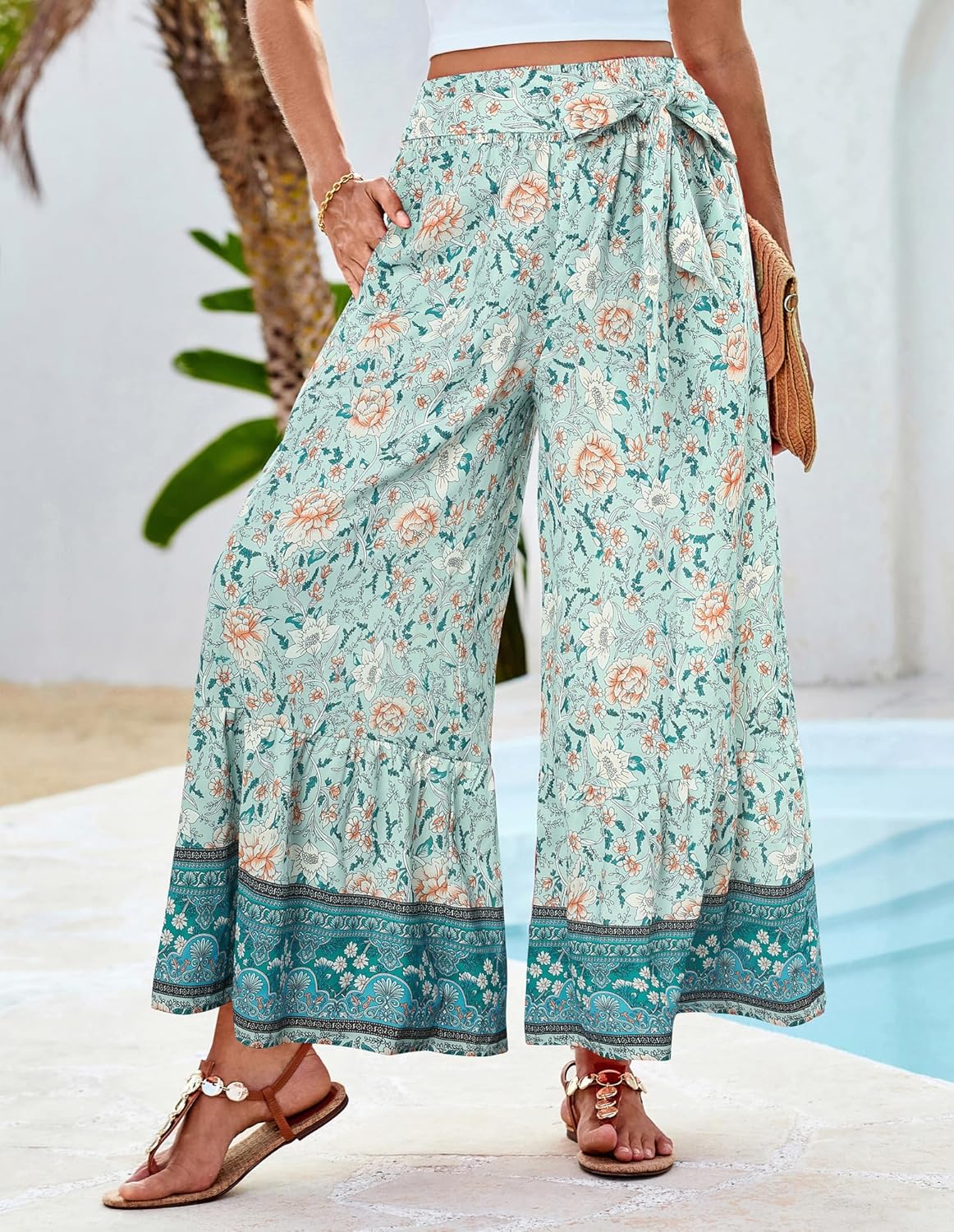 Zainab dames palazzo broek bohemien – wijde, vloeiende pasvorm, hoge elastische taille, zomer
