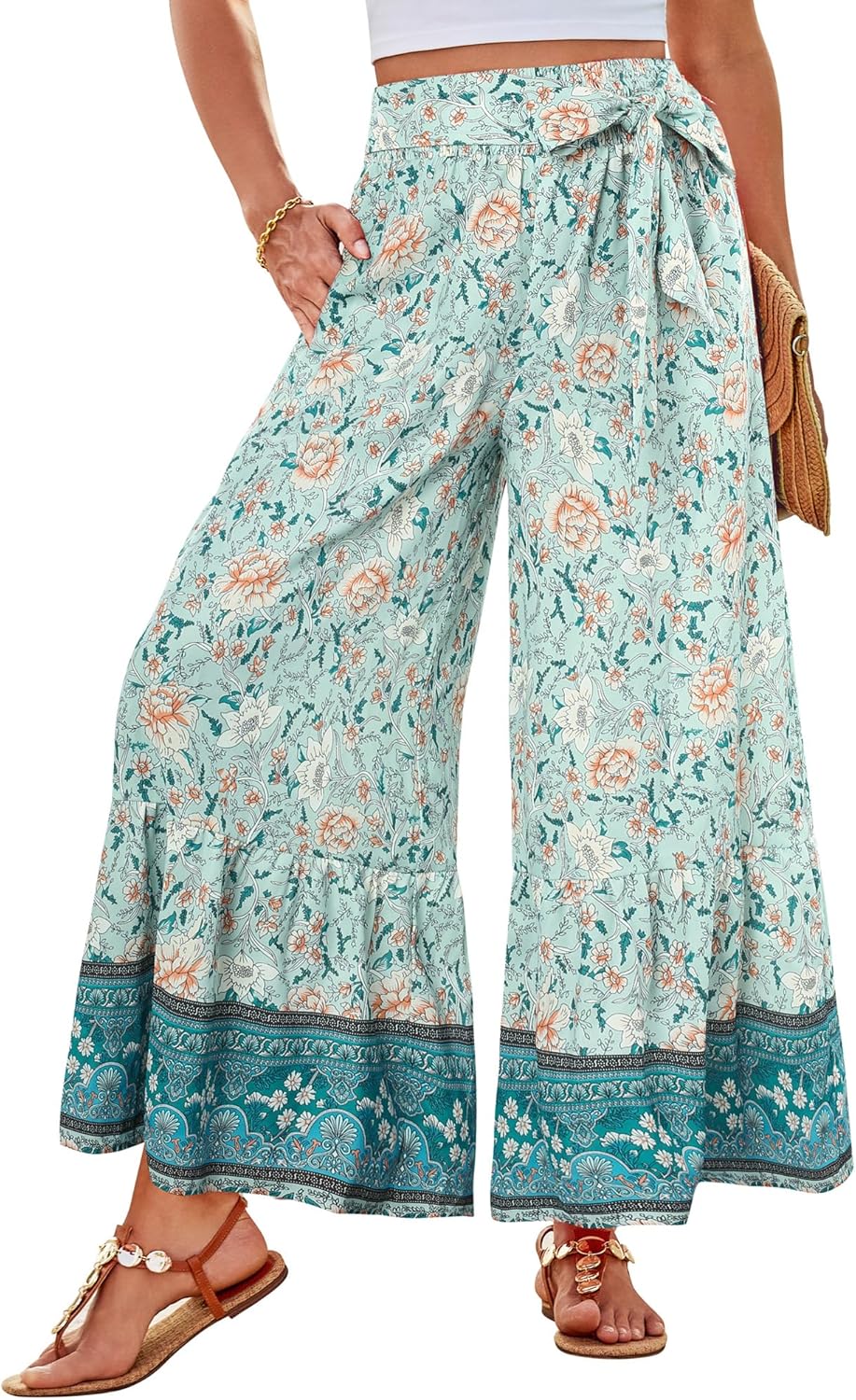 Zainab dames palazzo broek bohemien – wijde, vloeiende pasvorm, hoge elastische taille, zomer