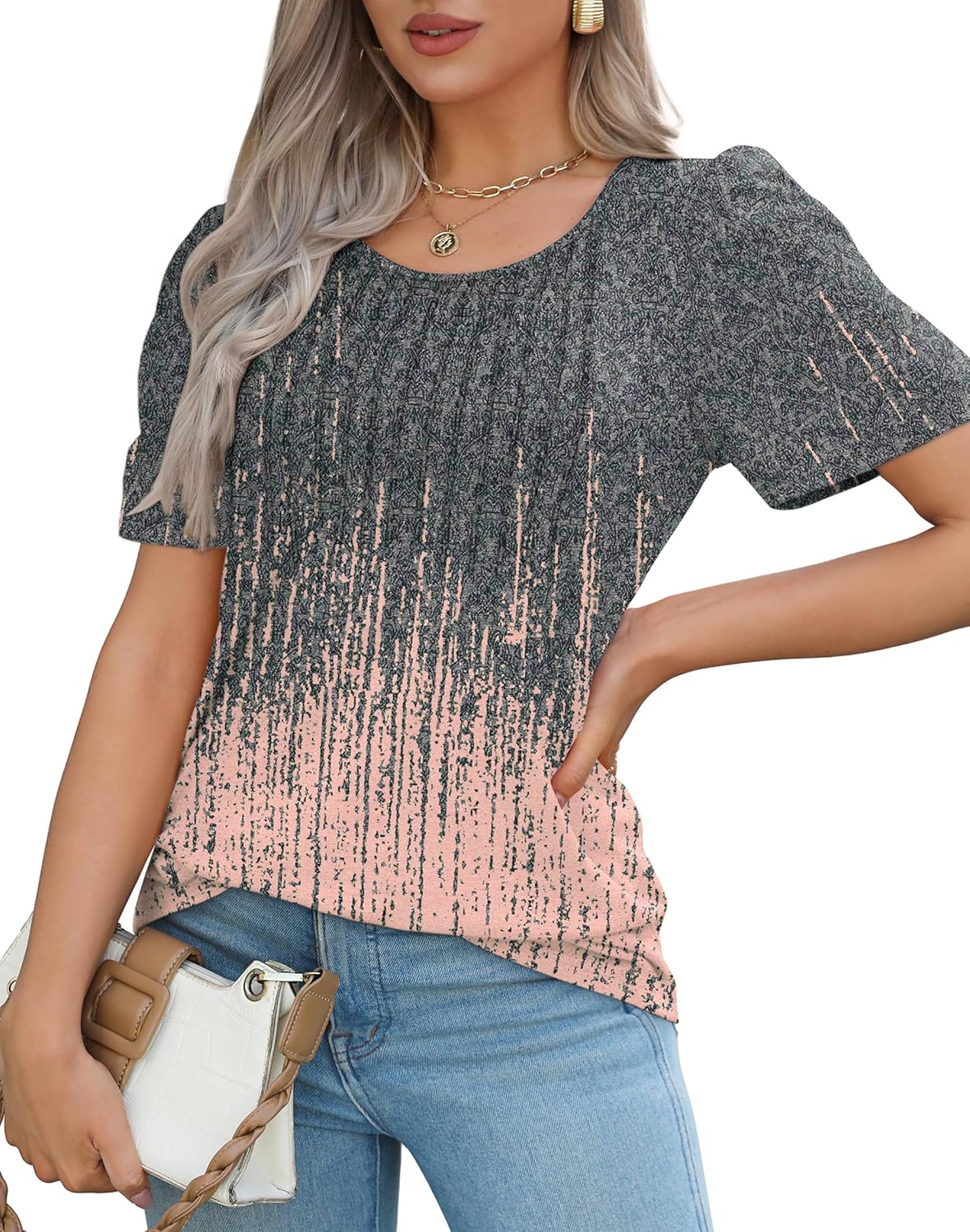 Maglietta Sophie Donna – Top Plissettato Girocollo Maniche Corte Elegante Tunica