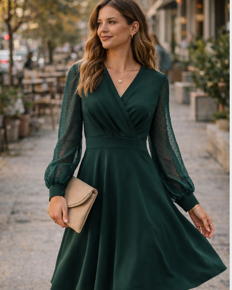 Juana Women's Robe – Vintage Style V-Neck, Long Sleeves & Elegant A-Line Midi Cut