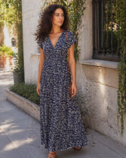 Risa Women's Long Dress – Crossed V-Neck, Empire Waist & Comfortable Elegant Flowing Fit