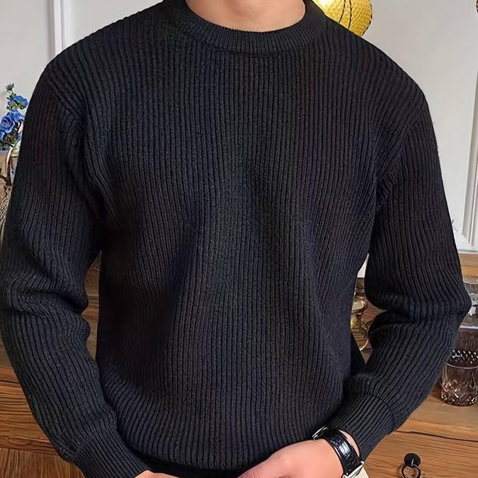 Nale Pánský Svetr Pletený Žebrovaný – Kulatý Výstřih, Regular Střih & Elegantní Ležérní Styl