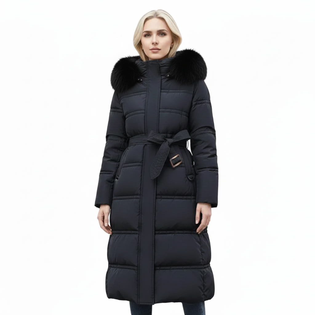 Amey Damen-Wintermantel mit Fellkragen – tailliert, warm & elegant