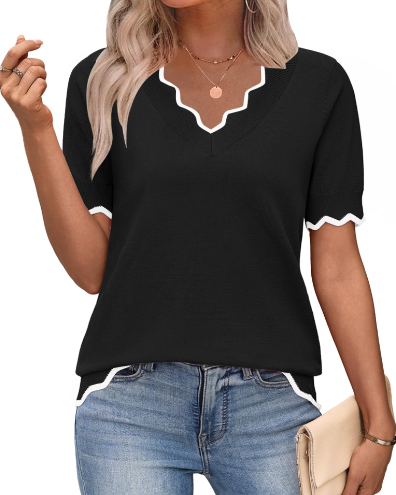Amirah Top Femme – Kevyt lyhythihainen V-kaula-aukko tyylikäs business casual