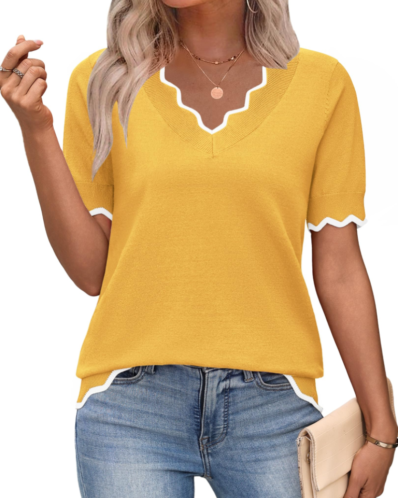 Amirah Top Femme – Kevyt lyhythihainen V-kaula-aukko tyylikäs business casual