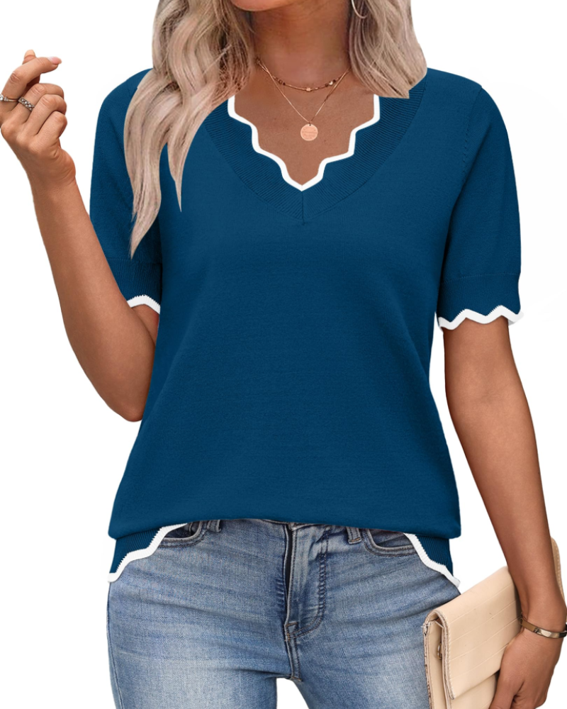 Amirah Top Femme – Kevyt lyhythihainen V-kaula-aukko tyylikäs business casual