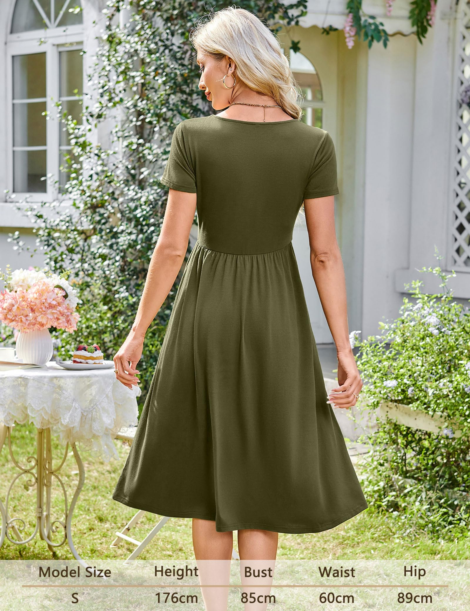 Rochie Maloi pentru femei – guler rotund, croială evazată midi și talie elastică cu buzunare, vară