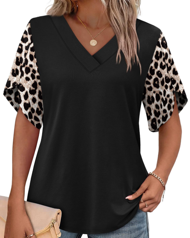 Top Ayla Feminino – Blusa com Decote em V e Mangas Pétala Elegantes, Corte Fluido de Verão