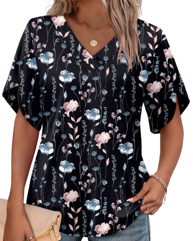 Ayla Top Femme – Bluse med V-hals og elegante ærmer i blomstermotiv, let sommerpasform