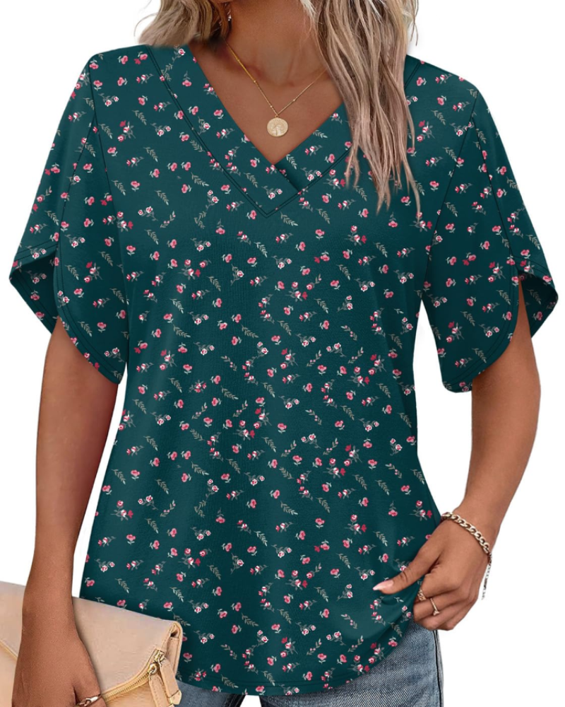 Ayla Top Femme – Bluse med V-hals og elegante ærmer i blomstermotiv, let sommerpasform