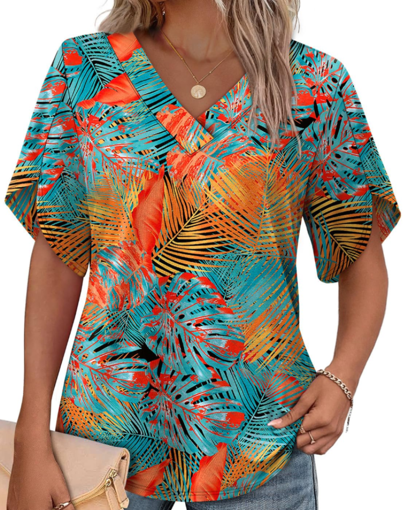 Ayla Top Femme – Bluse med V-hals og elegante ærmer i blomstermotiv, let sommerpasform