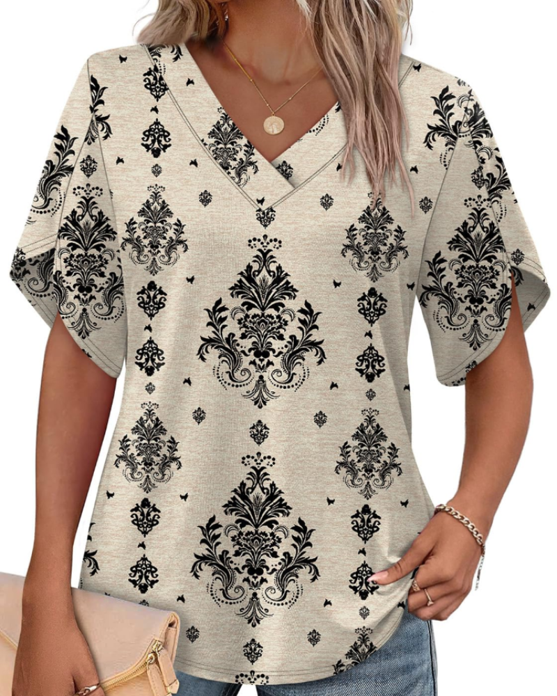 Ayla Top Femme – Bluse med V-hals og elegante ærmer i blomstermotiv, let sommerpasform