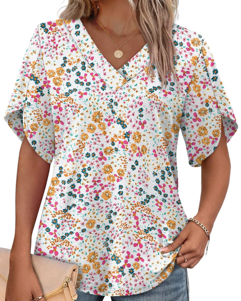 Ayla Top Femme – Bluse med V-hals og elegante ærmer i blomstermotiv, let sommerpasform
