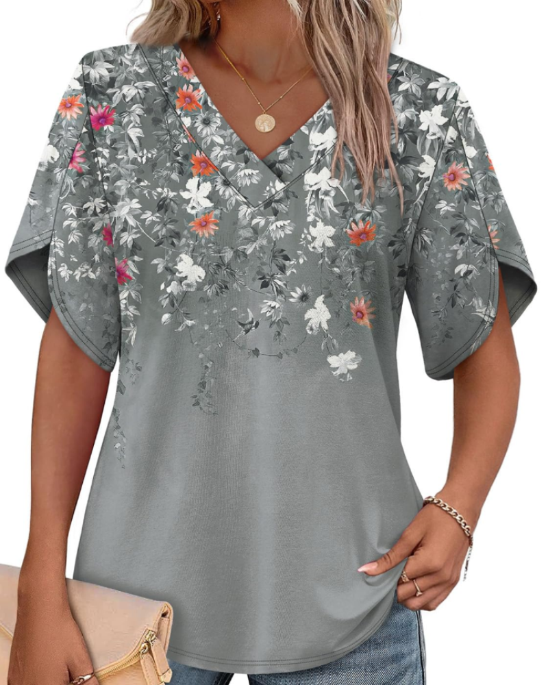 Ayla Top Femme – Bluse med V-hals og elegante ærmer i blomstermotiv, let sommerpasform