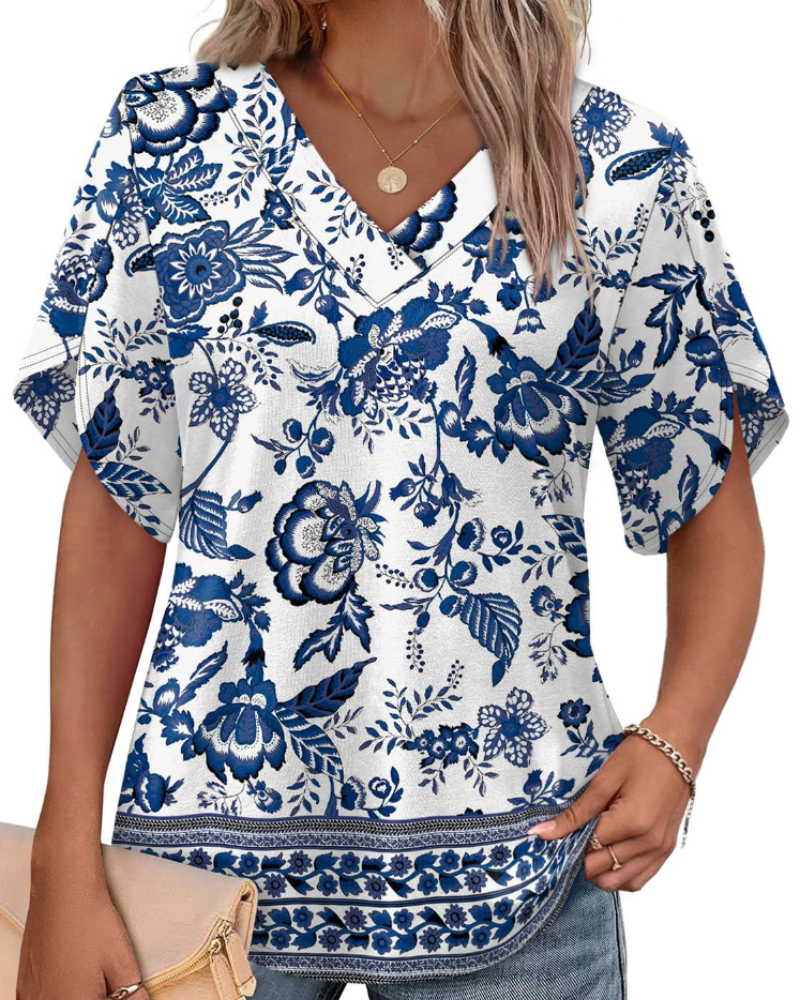 Ayla Top Femme – Bluse med V-hals og elegante ærmer i blomstermotiv, let sommerpasform