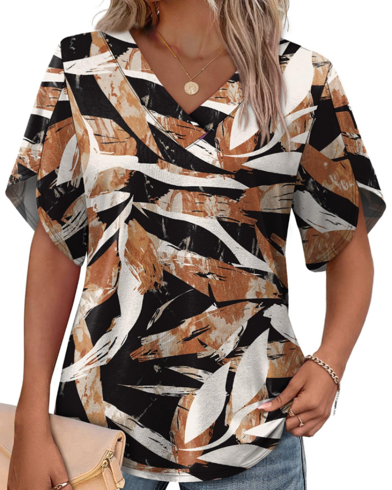 Ayla Top Femme – Bluse med V-hals og elegante ærmer i blomstermotiv, let sommerpasform