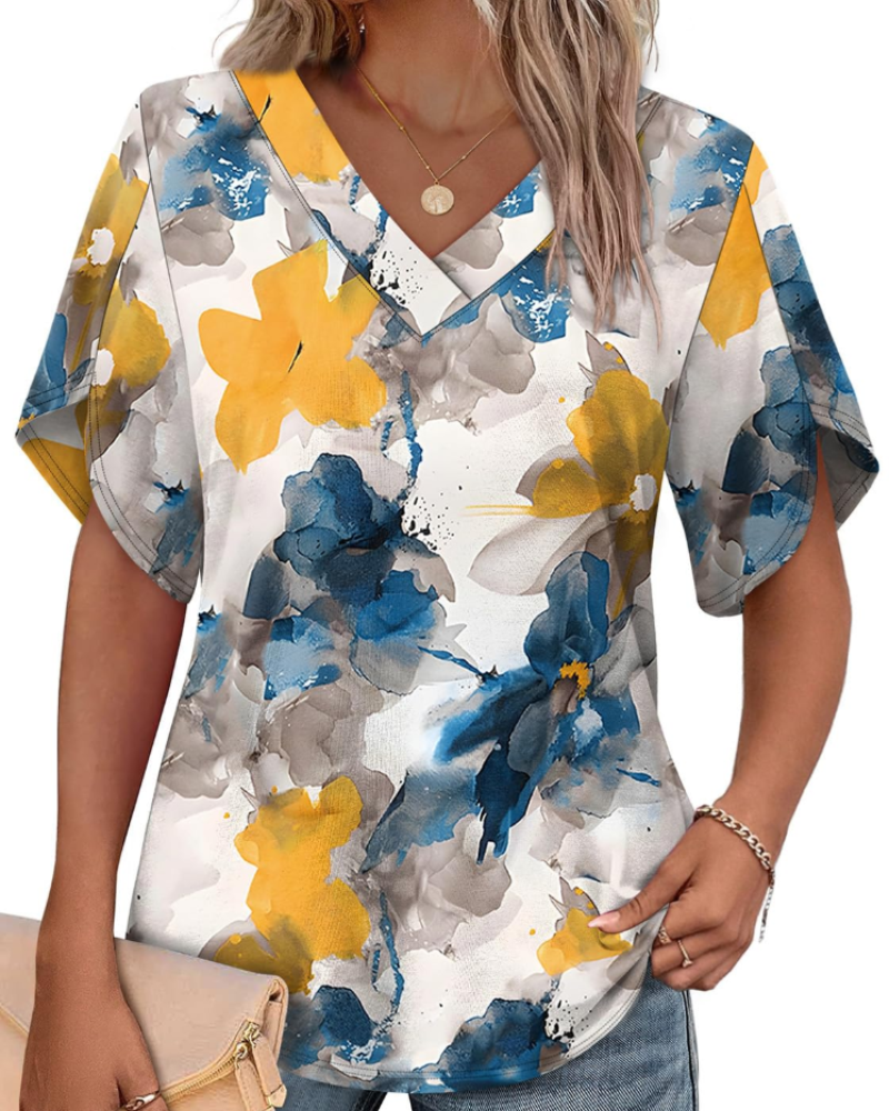 Ayla Top Femme – Bluse med V-hals og elegante ærmer i blomstermotiv, let sommerpasform