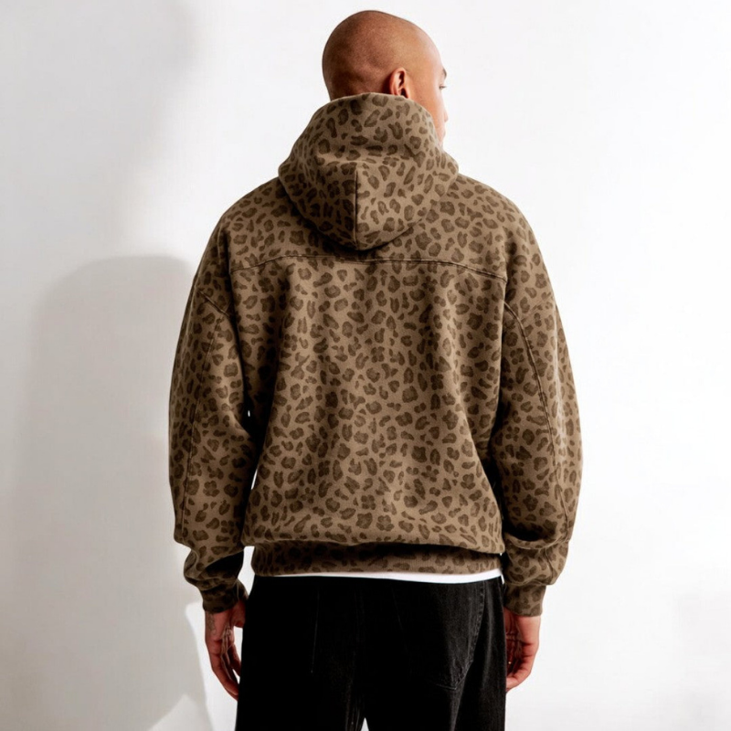 Andrew Sweatshirt com capuz para homem – Corte largo descontraído e padrão de leopardo moderno
