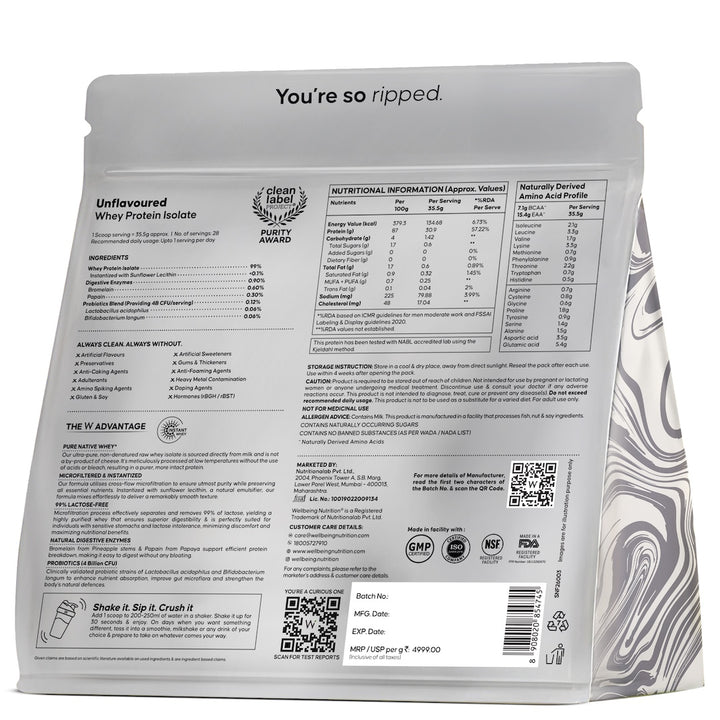 Whey Protein Isolate 31g | 1kg | 4B CFU Probiotics | Unflavoured