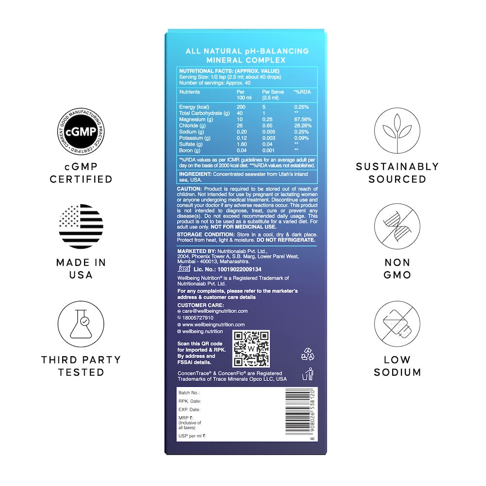 back side of trace minerals pack showing ingredients and other details