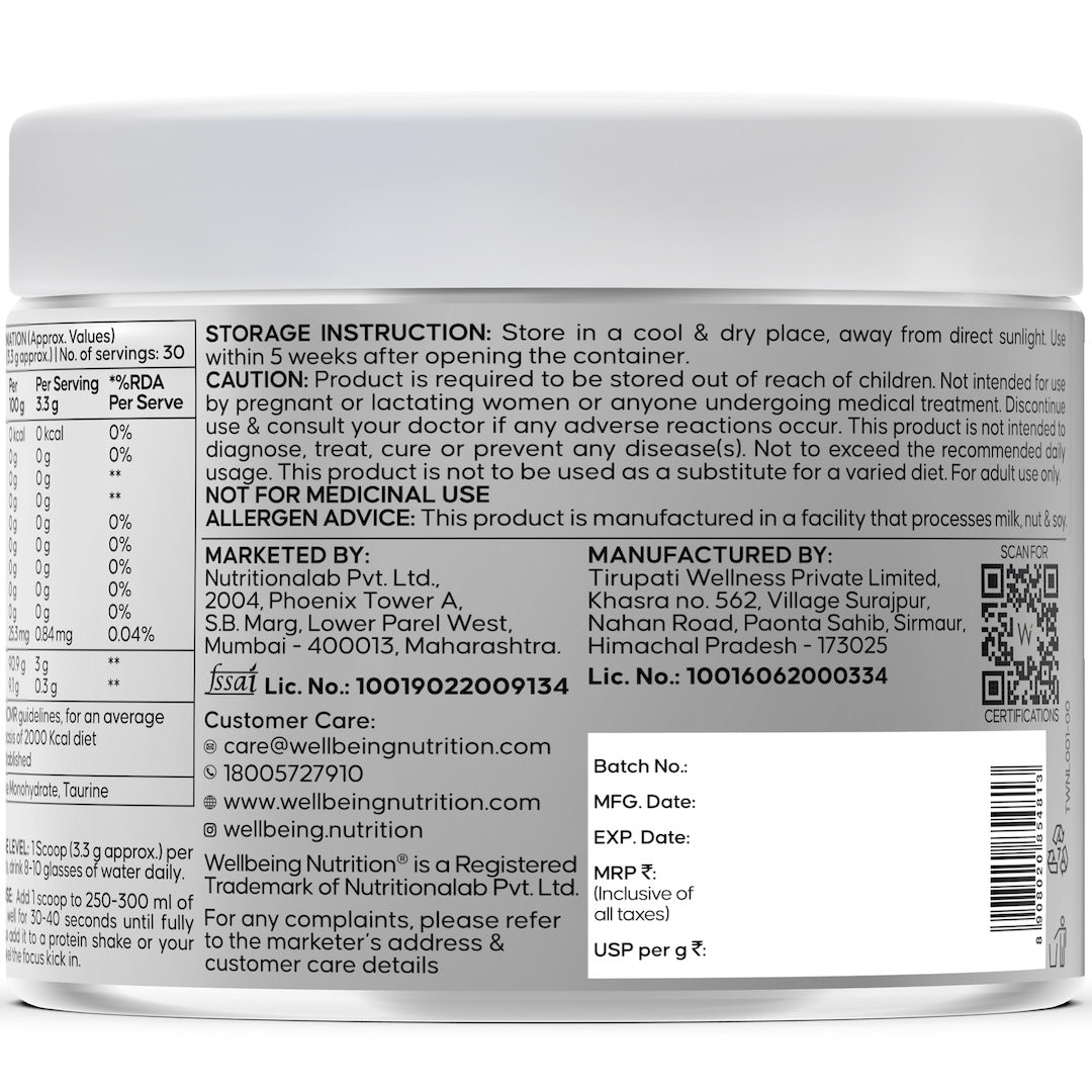 Creatine Monohydrate | 100g | 300mg Taurine | Unflavoured