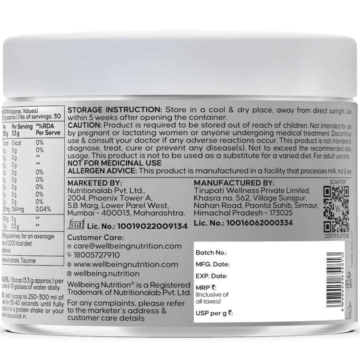 Creatine Monohydrate | 100g | 300mg Taurine | Unflavoured