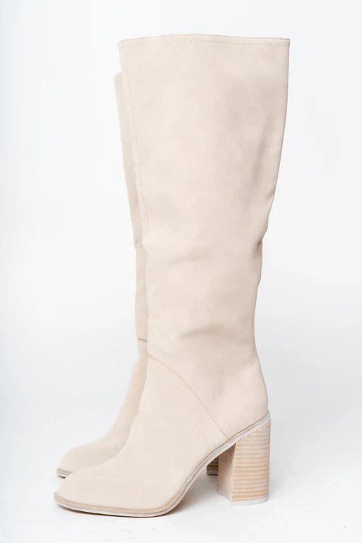 Noemie Damen Beige Hohe Stiefel – Elegante Bequeme Stiefel aus Kunstleder mit Figurbetontem Schnitt