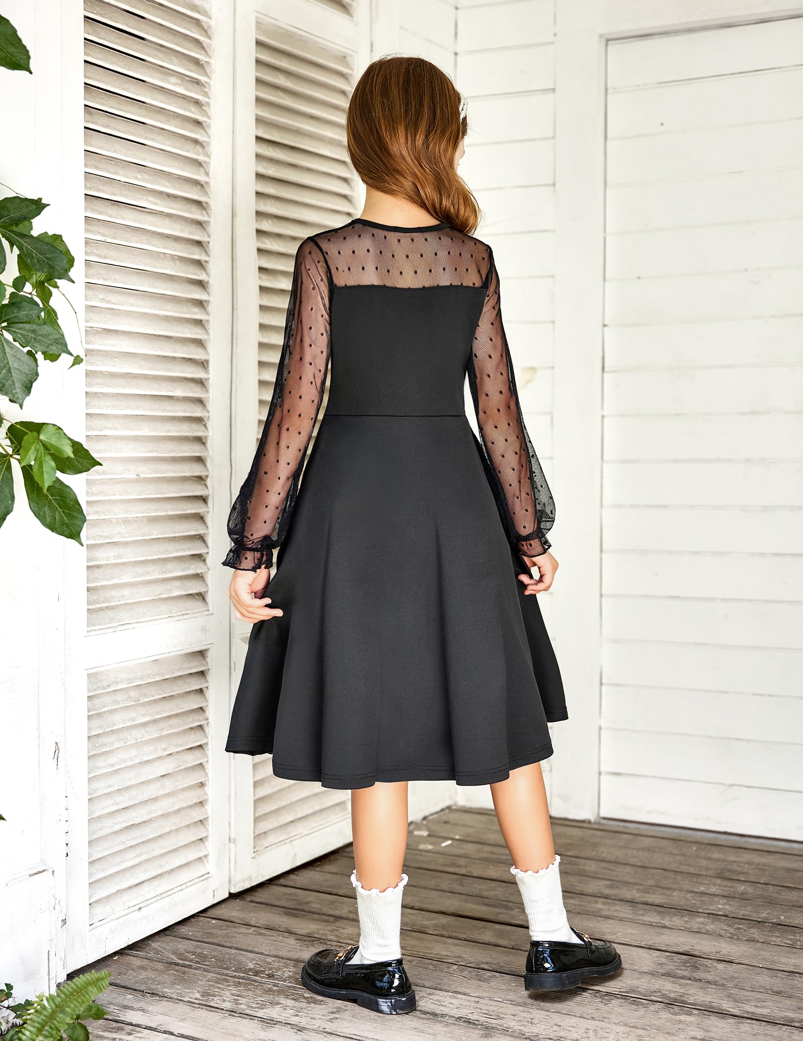 Aishi Mädchenkleid – Lange Mesh-Ärmel, A-Linien Schnitt & Hohe Taille mit Taschen