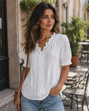 Esme Blouse Femme – Top Élégant en Dentelle Col V Coupe Loose Chic Été