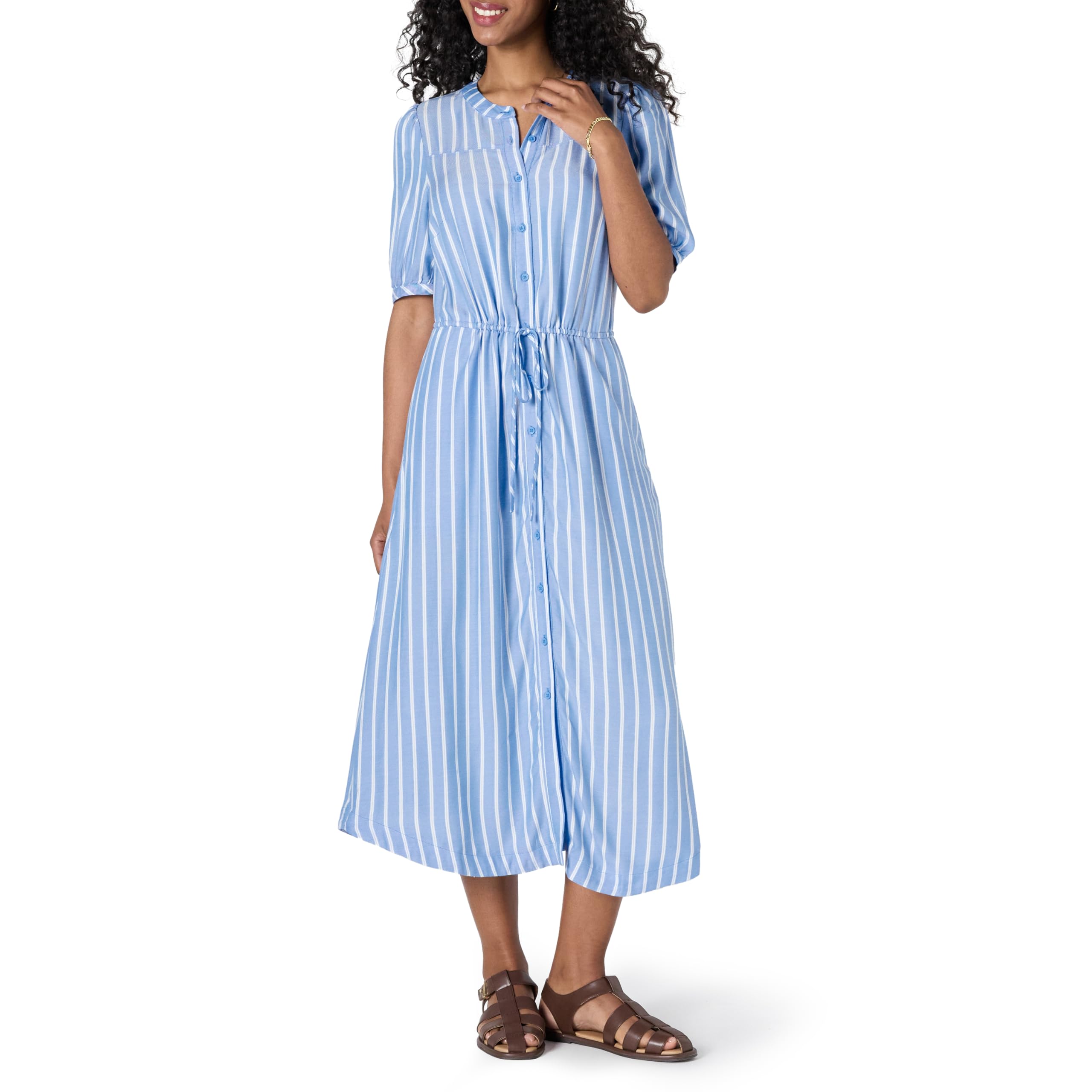 Vestido Krishna para Mulher – Corte A-Line Ajustado, Mangas Curtas e Saia Midi Evasê com Bolsos