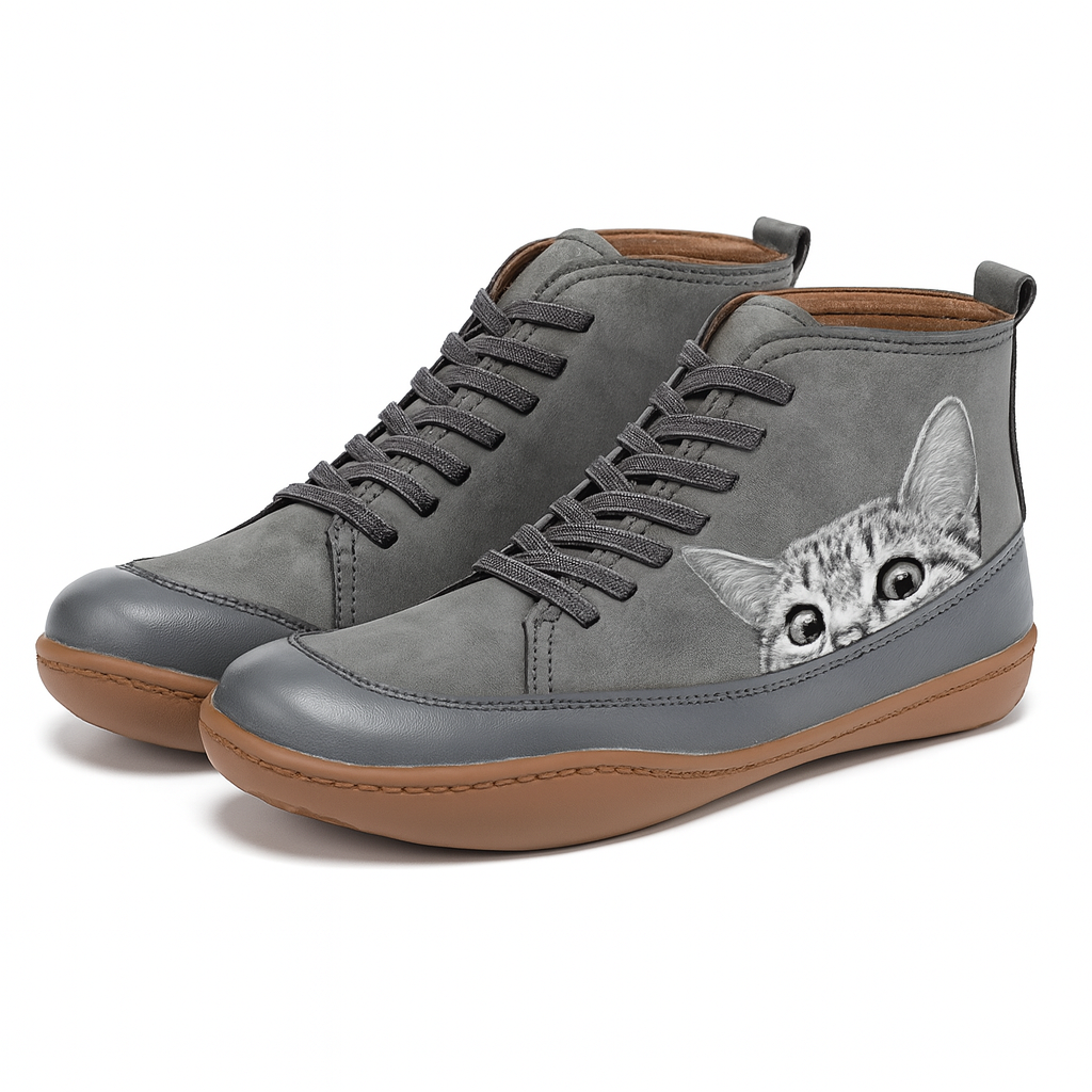 Angela Damen Stiefel mit Katzenmuster – Bequeme & warme Winterschuhe mit einzigartigem Stil