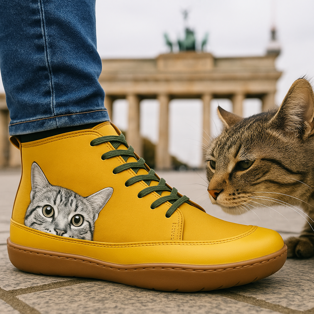 Angela Damen Stiefel mit Katzenmuster – Bequeme & warme Winterschuhe mit einzigartigem Stil