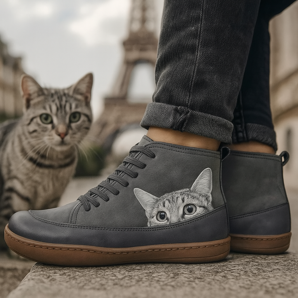 Angela dameslaarzen met kattenmotief – Comfortabele en warme winterschoenen met unieke stijl