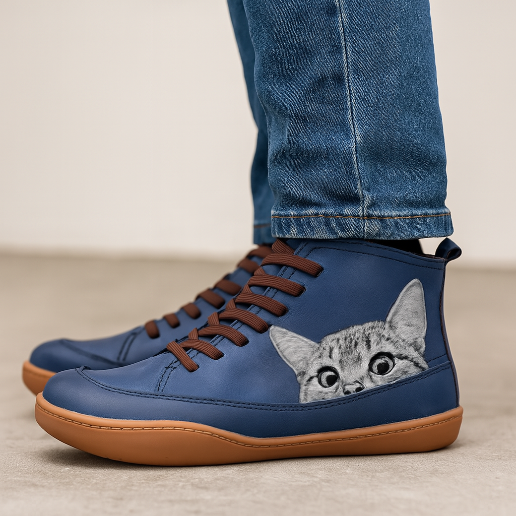 Angela Damen Stiefel mit Katzenmuster – Bequeme & warme Winterschuhe mit einzigartigem Stil