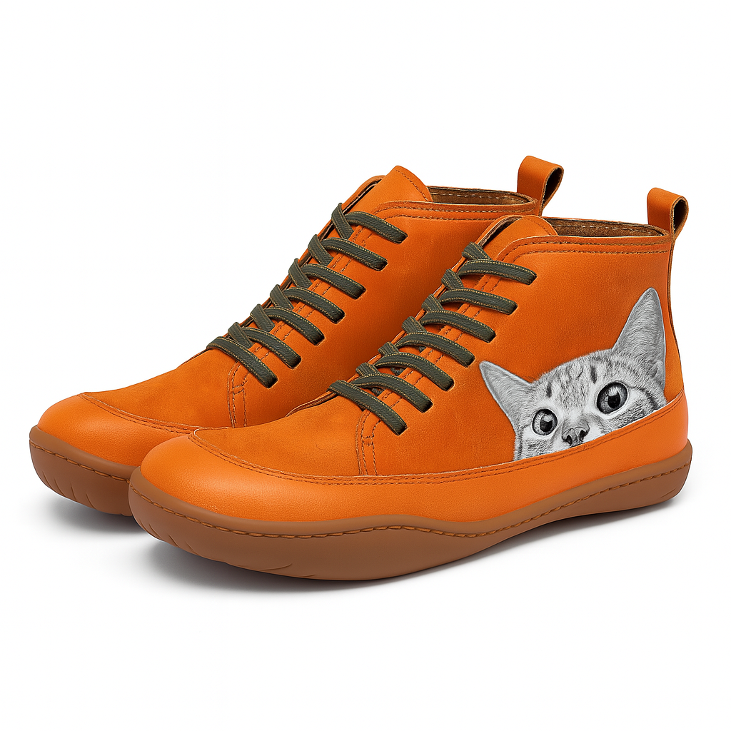 Angela Damen Stiefel mit Katzenmuster – Bequeme & warme Winterschuhe mit einzigartigem Stil