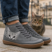 Angela Damen Stiefel mit Katzenmuster – Bequeme & warme Winterschuhe mit einzigartigem Stil