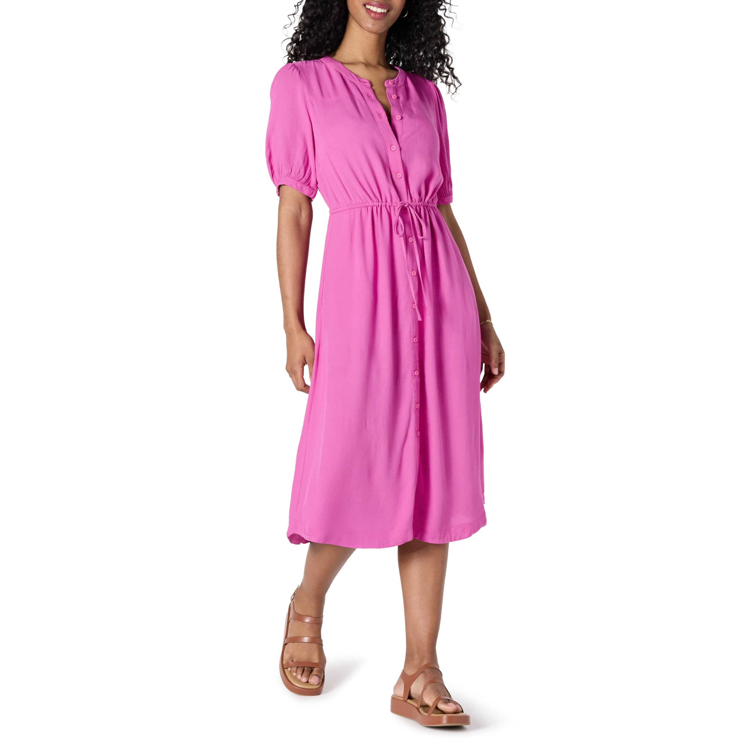 Vestido Krishna para Mulher – Corte A-Line Ajustado, Mangas Curtas e Saia Midi Evasê com Bolsos