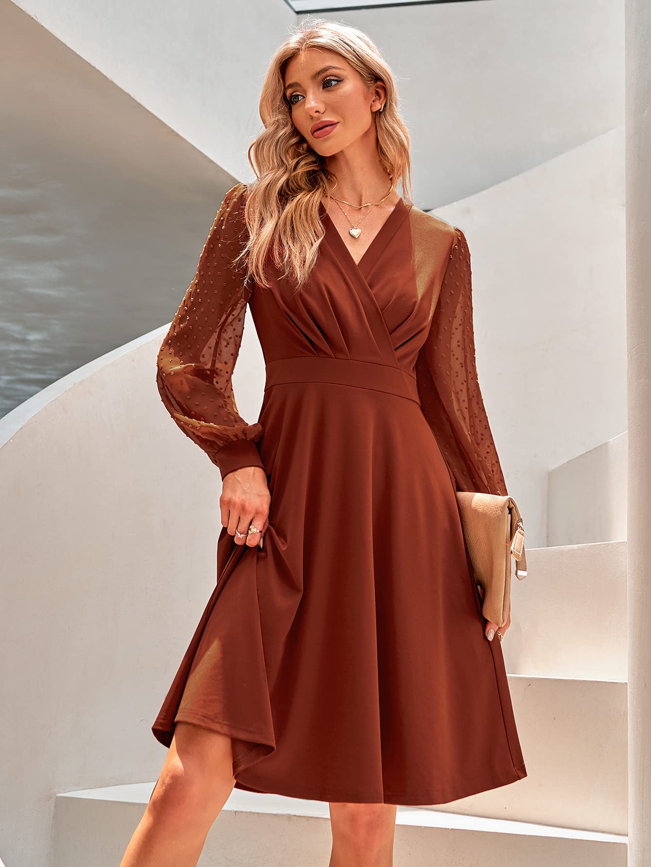 Juana Women's Robe – Vintage Style V-Neck, Long Sleeves & Elegant A-Line Midi Cut