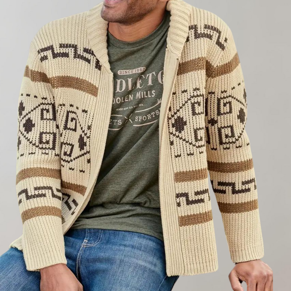 Josh Cardigan Muški Džakard Zapadni – Debela Pletenina, Patentni Zatvarač i Vintage Stil za Vanjsku Upotrebu