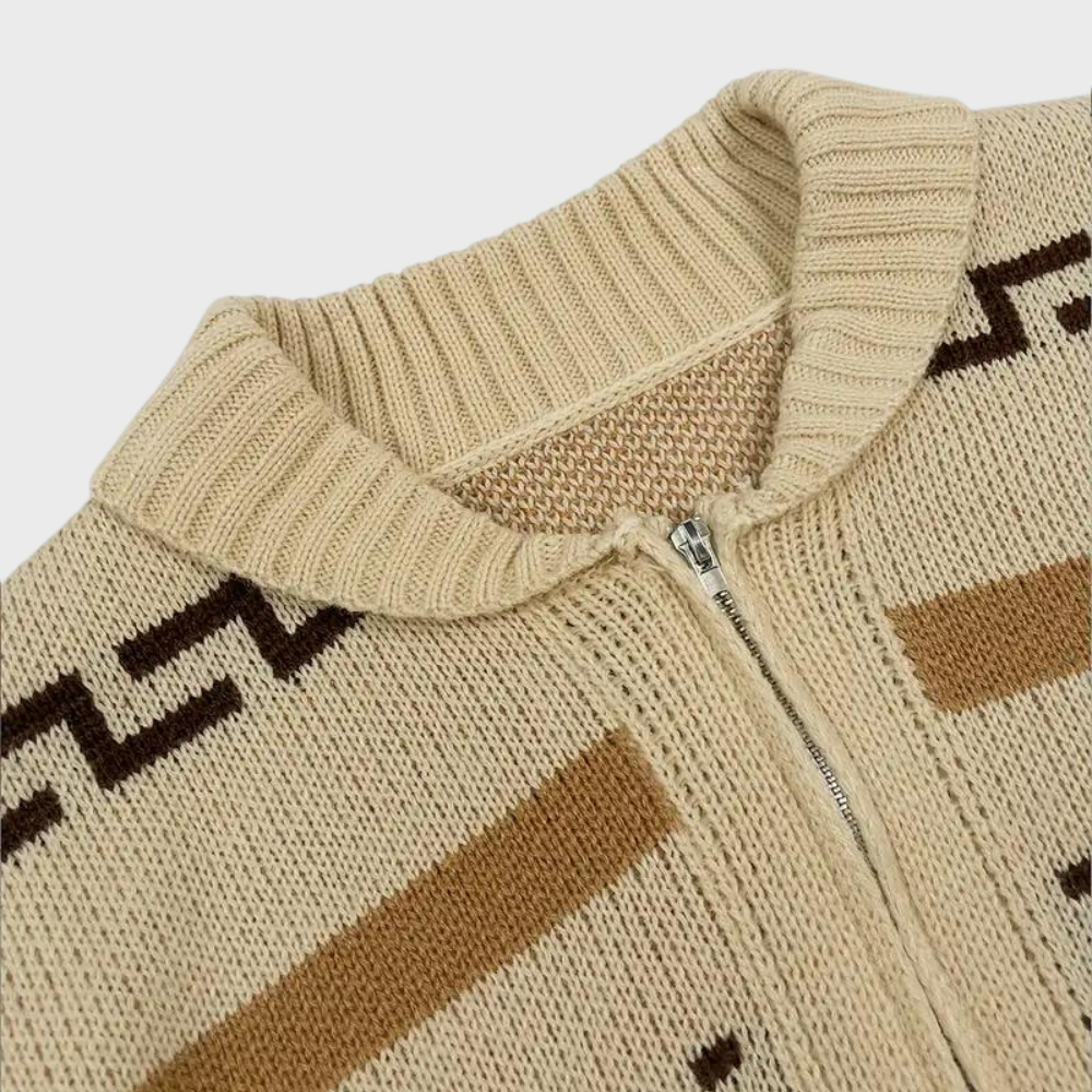 Josh Cardigan Muški Džakard Zapadni – Debela Pletenina, Patentni Zatvarač i Vintage Stil za Vanjsku Upotrebu