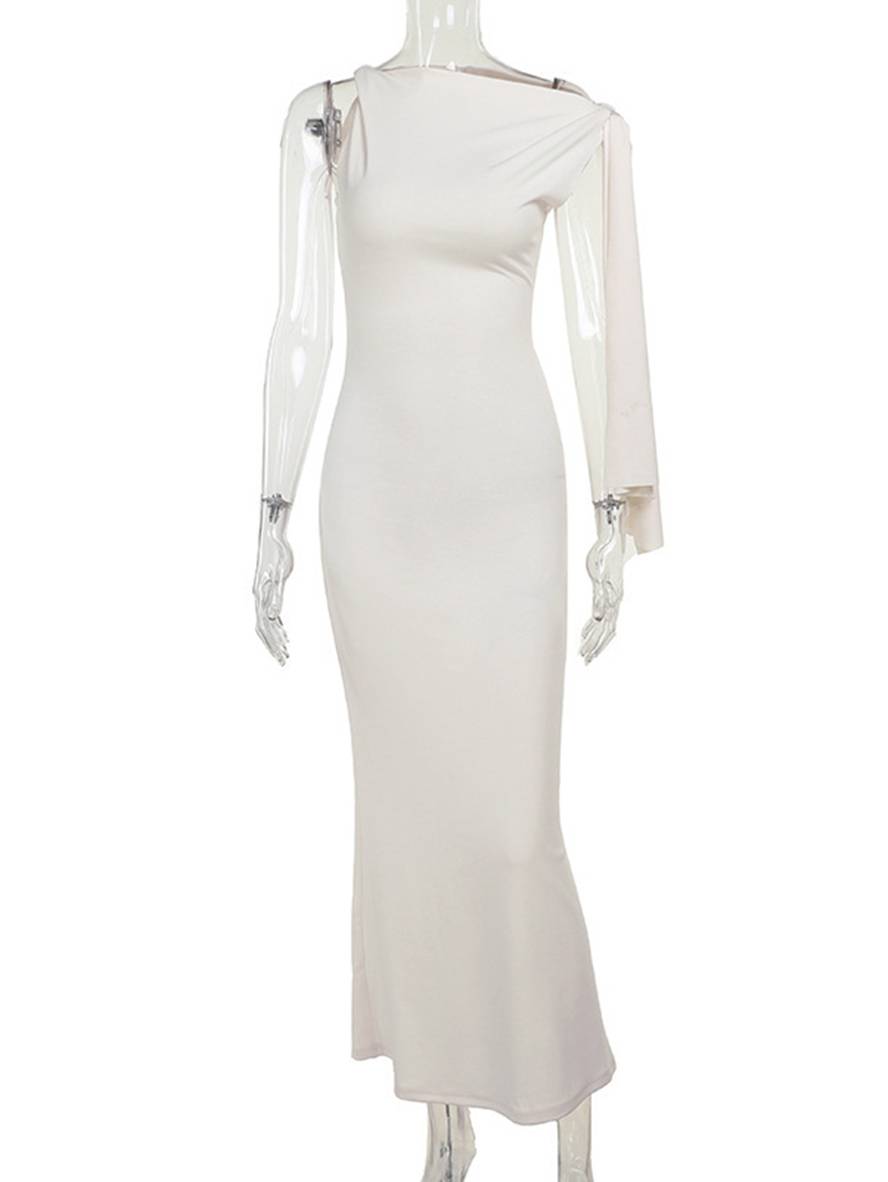 Winona Women's Evening Dress – Elegant Long One-Shoulder Sleeveless Dress with Solid Design