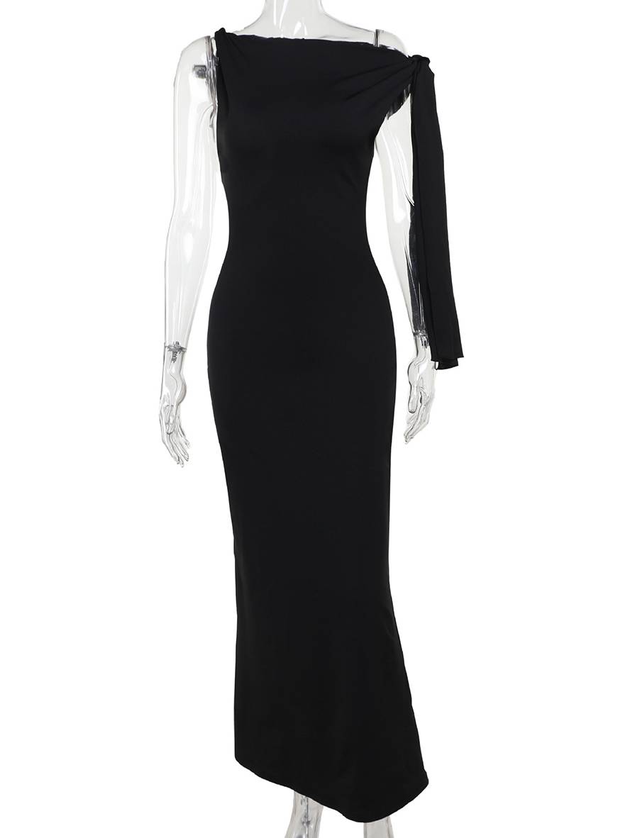 Winona Women's Evening Dress – Elegant Long One-Shoulder Sleeveless Dress with Solid Design