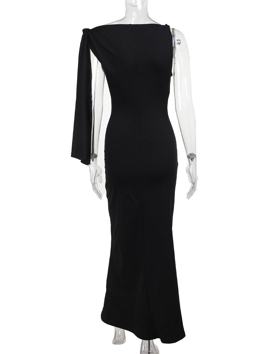 Winona Women's Evening Dress – Elegant Long One-Shoulder Sleeveless Dress with Solid Design