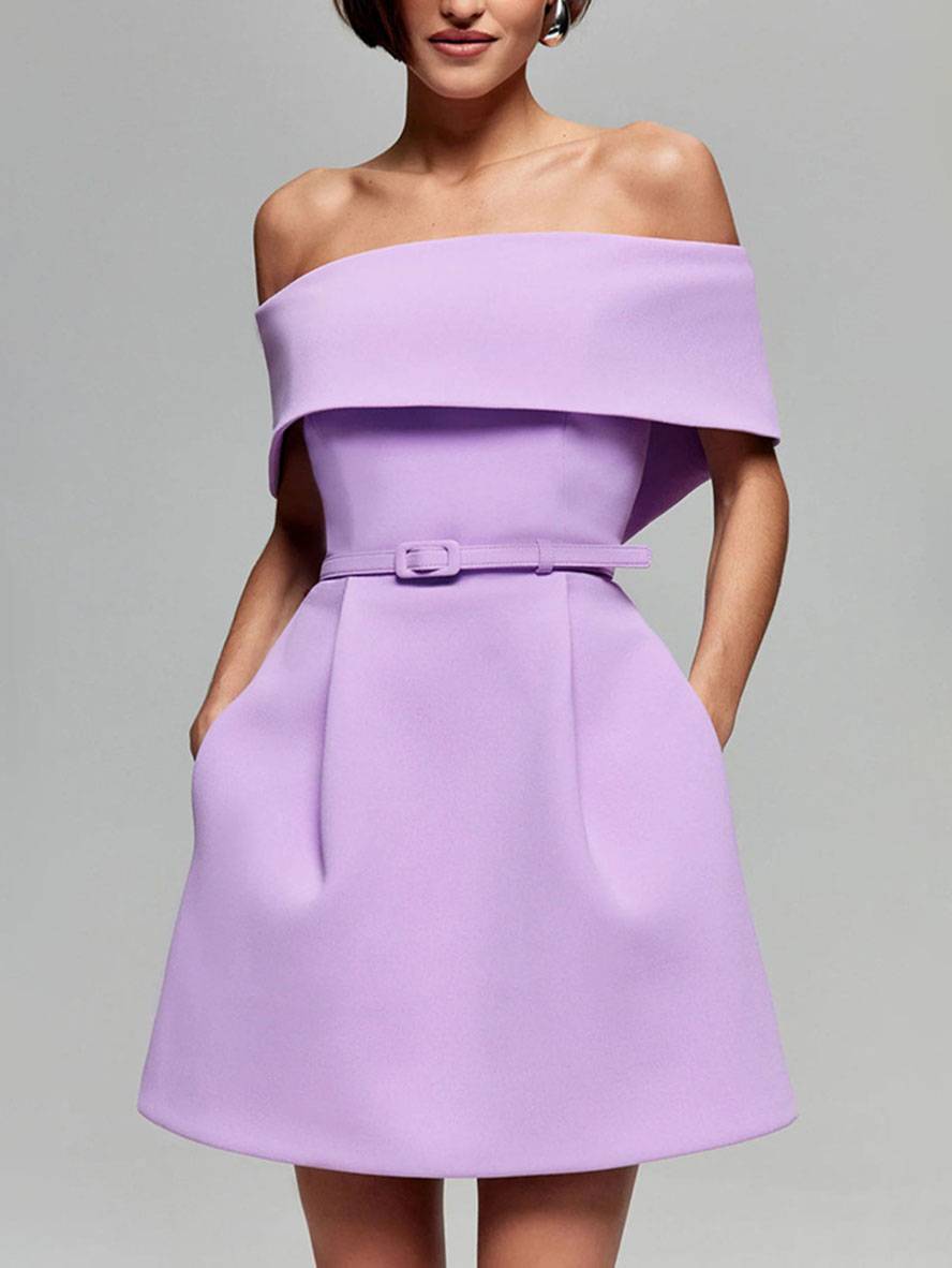 Vestido de cóctel para mujeres de Haziel: vestido de patinador sin mangas con escote en bote, cinturón y corte elegante